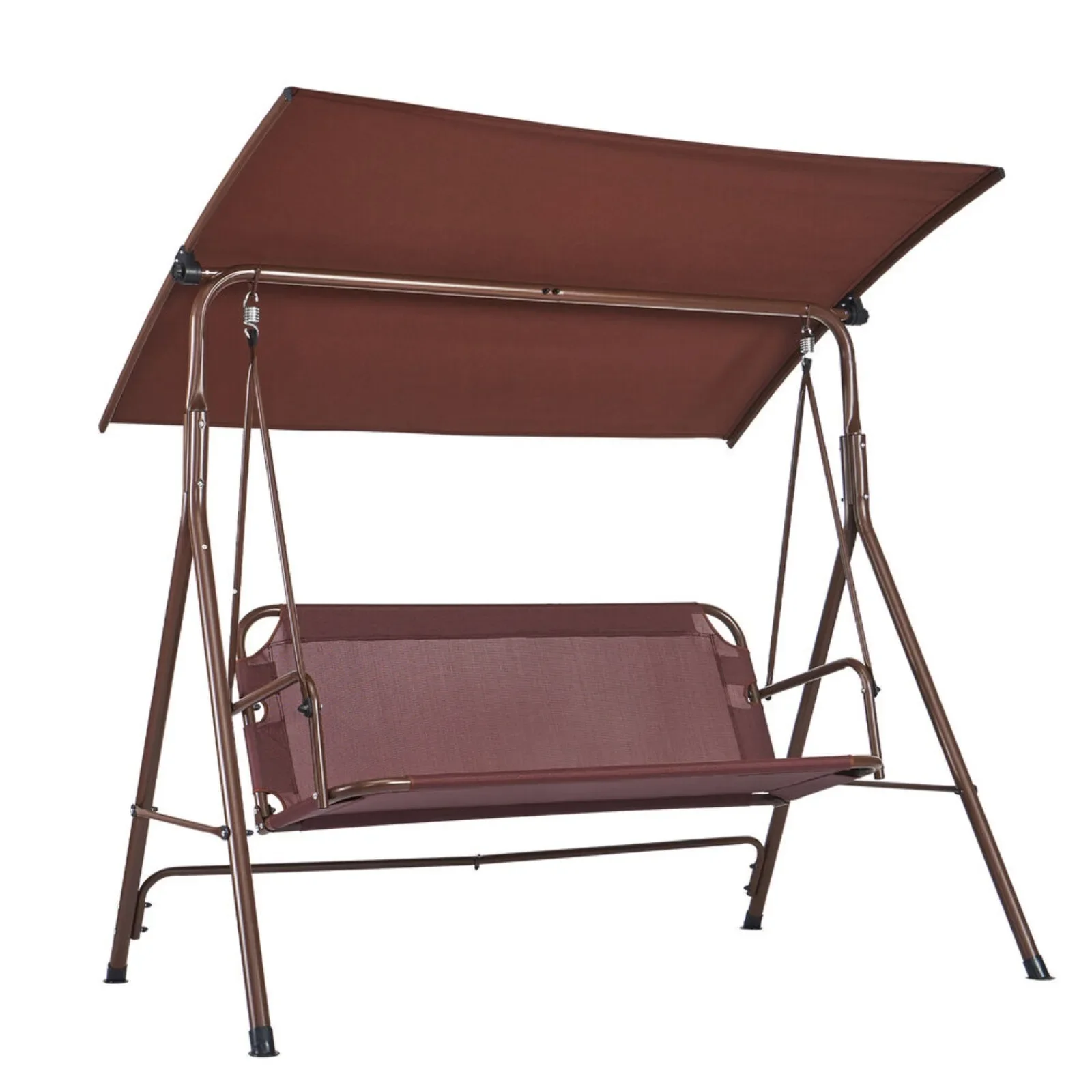 US 3-Person  Chair Patio Swing with Adjustable Canopy Brown