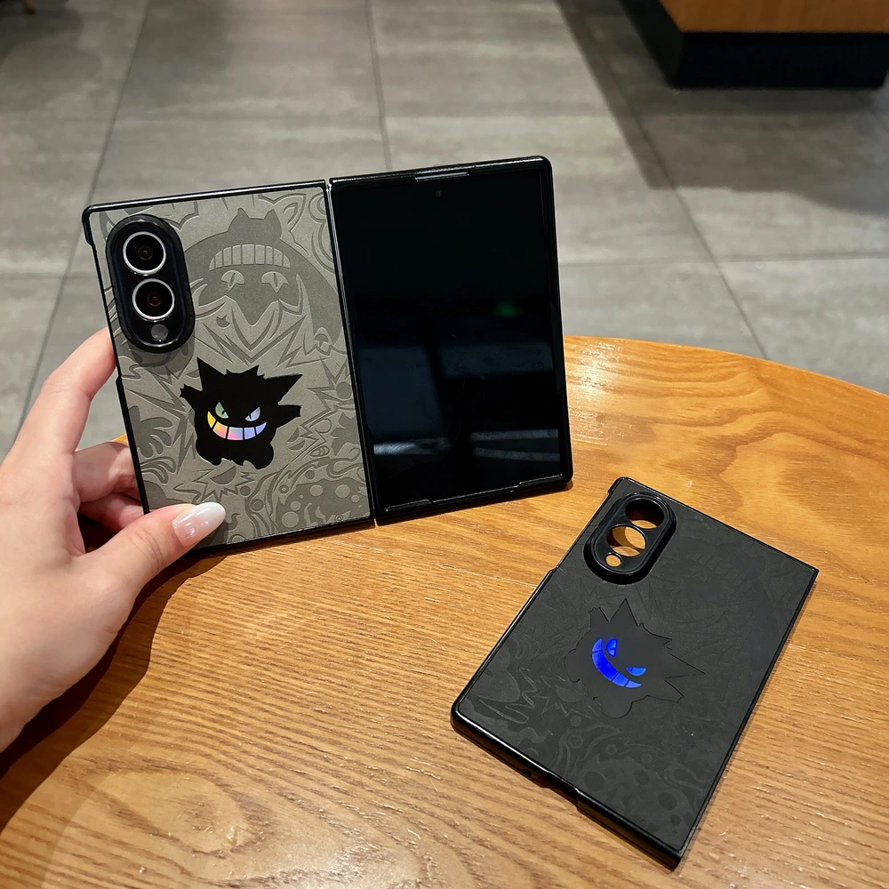 Cute Anime Pocket Monsters Pokémon Gengar Phone Case For Samsung Galaxy Z Fold 8 Hard Leather Laser Cover For Z Fold 7 6 5 Case