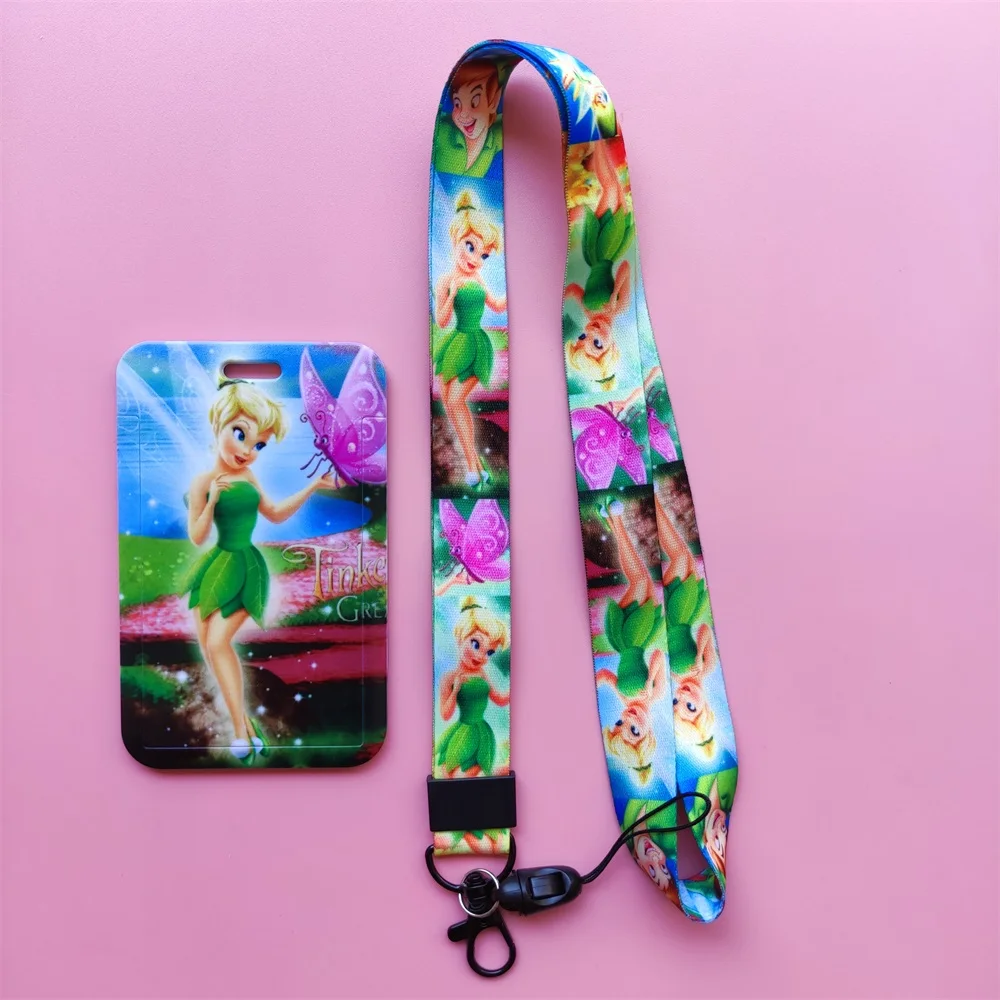 Disney Tinker Bell porta carte d\'identità cordino Anime Peter Pan porta Badge ragazzo fedil Card Case Clip retrattile ragazza tracolla