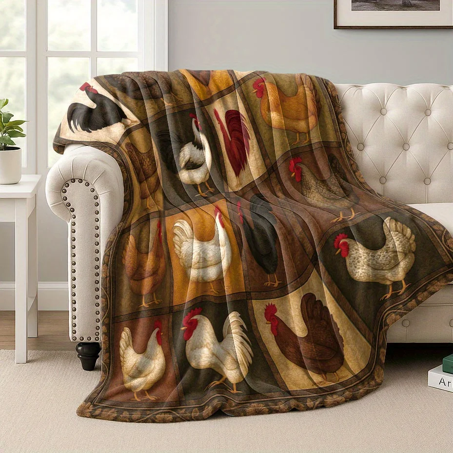 1pc 2D Flat Print Chicken Blanket – Cozy, Gentle on Skin Throw for Napping, Couch, Outdoor Activities, Office Use – Washable in