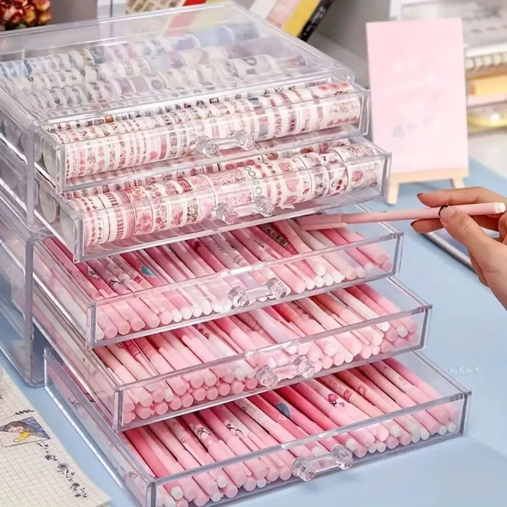 3Layer Desk Pen Holder Transparent Acrylic Pencil Storage Box Display Clear Stationery Organizer Cosmetic Organizer