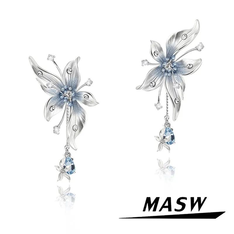 

MASW Original Design Sweet Korean Temperament Blue Flower Earrings For Women Female Gifts Popular Accessories Trendy Jewelry
