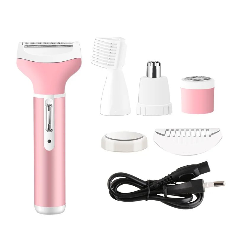 

Kemei Multifunctional 4 in 1 Rechargeable Women Body Shaver Beard Eyebrow Nose Trimmer Set Electric Shaver Armpit epilator