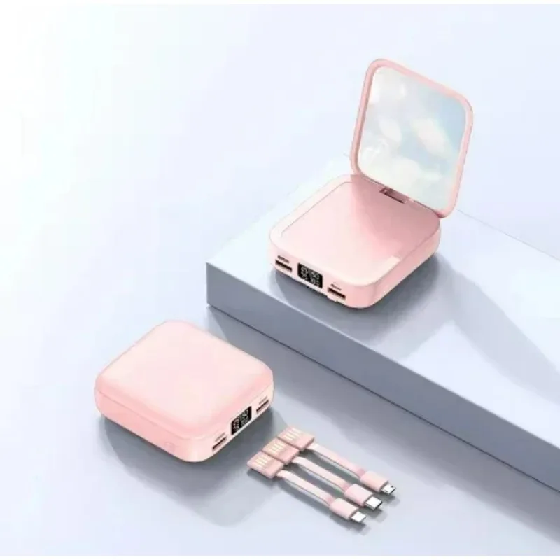 

20000mAh Large Capacity Mini Power Bank Makeup Mirror Portable Charger for IPhone Samsung External Battery Charger with Cable