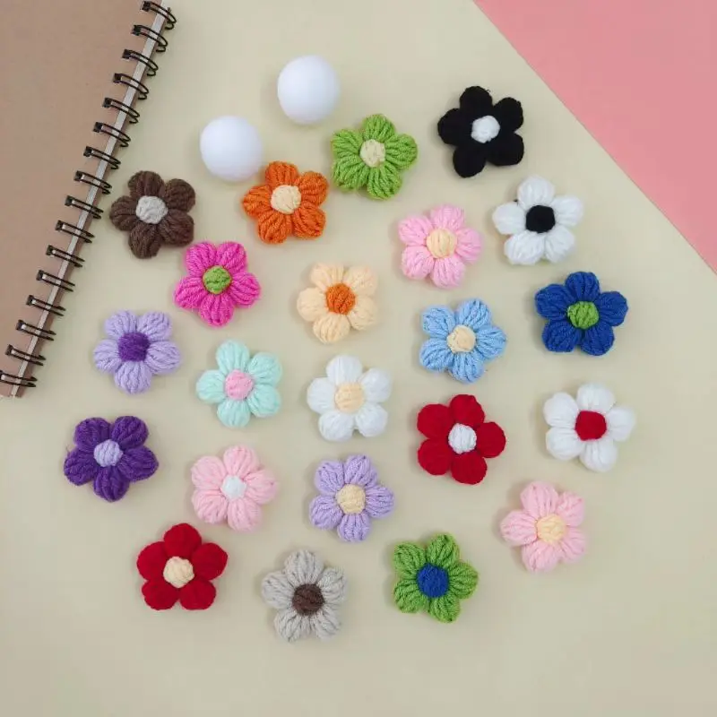 Hand gewebte Woll blume 20 Stück Hand haken Puff Blumenbeet DIY Haarnadel Corsage Schuhe Hüte Geschenk zubehör Aufkleber