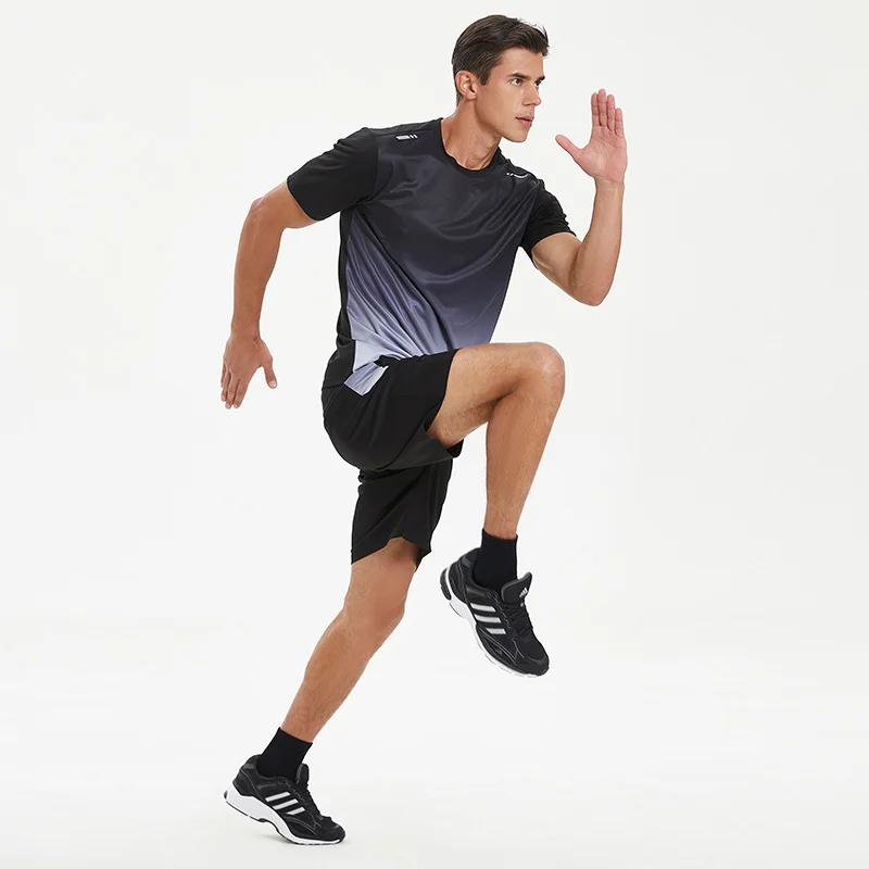 025 Active Quick Dry Crew Neck T Shirts and Shorts Set Athletic Workout Short Sleeve Clothes Basketball Running Gym Sports Suit