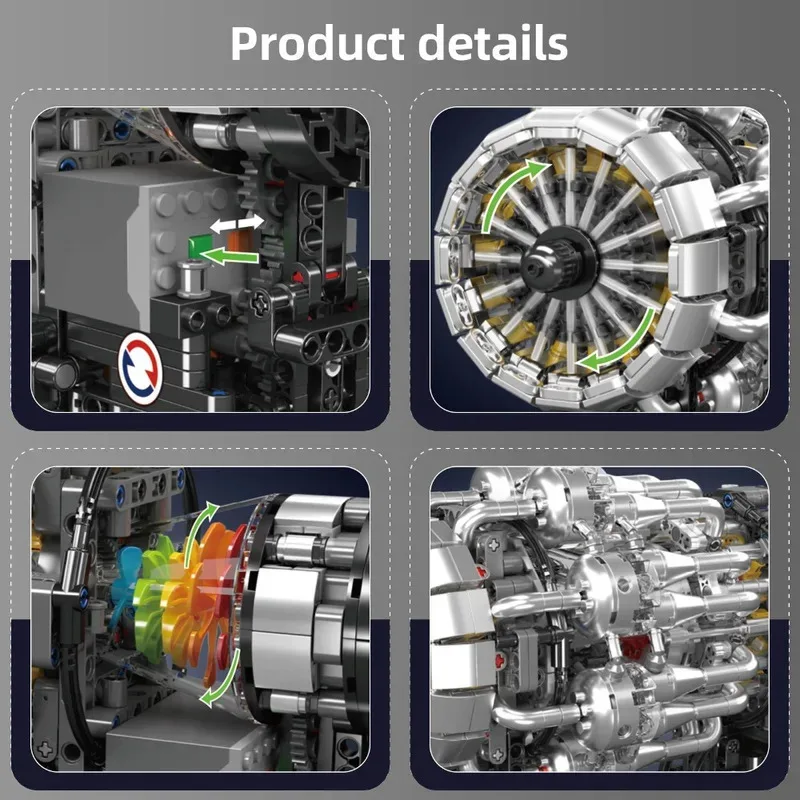 Molde rei 10216 kit de blocos de construção de motor turbojet 1214 peças modelo de aviação turbina rotativa haste para adultos construtores avançados