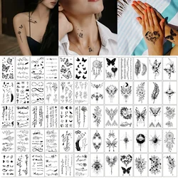 60pcs/lot Black Butterfly Fake Tattoos Adhesive for Women Wrist Hand Quote Flower Rose Fish Letter Pattern Waterproof Tattoos