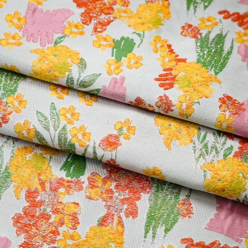 برتقالي أصفر ثلاثية الأبعاد تنقش الأزهار الجاكار خندق معطف النسيج النمط الأوروبي عالية الكثافة موضة القماش بلا أكمام فستان جاكيتات #4