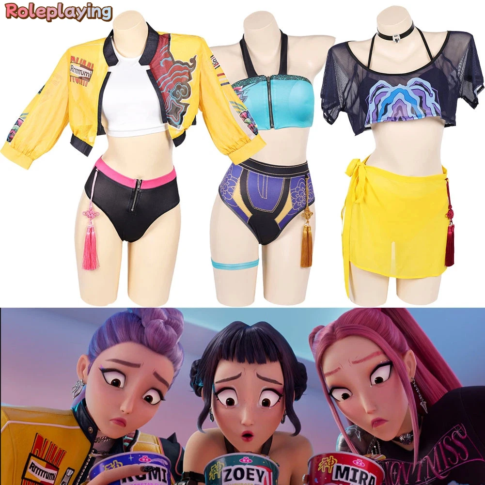 

K-Pop: Demon Hunter Rumi Zoey Mira Cosplay Costume Swimsuit 2025 Hot Sale Girls Group Swimming Suit COS Halloween Carnival Party