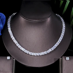 ThreeGraces Shinning Princess Cut Cubic Zirconia Jewelry Set Choker Necklace Earrings For Bridal Party Women JS128