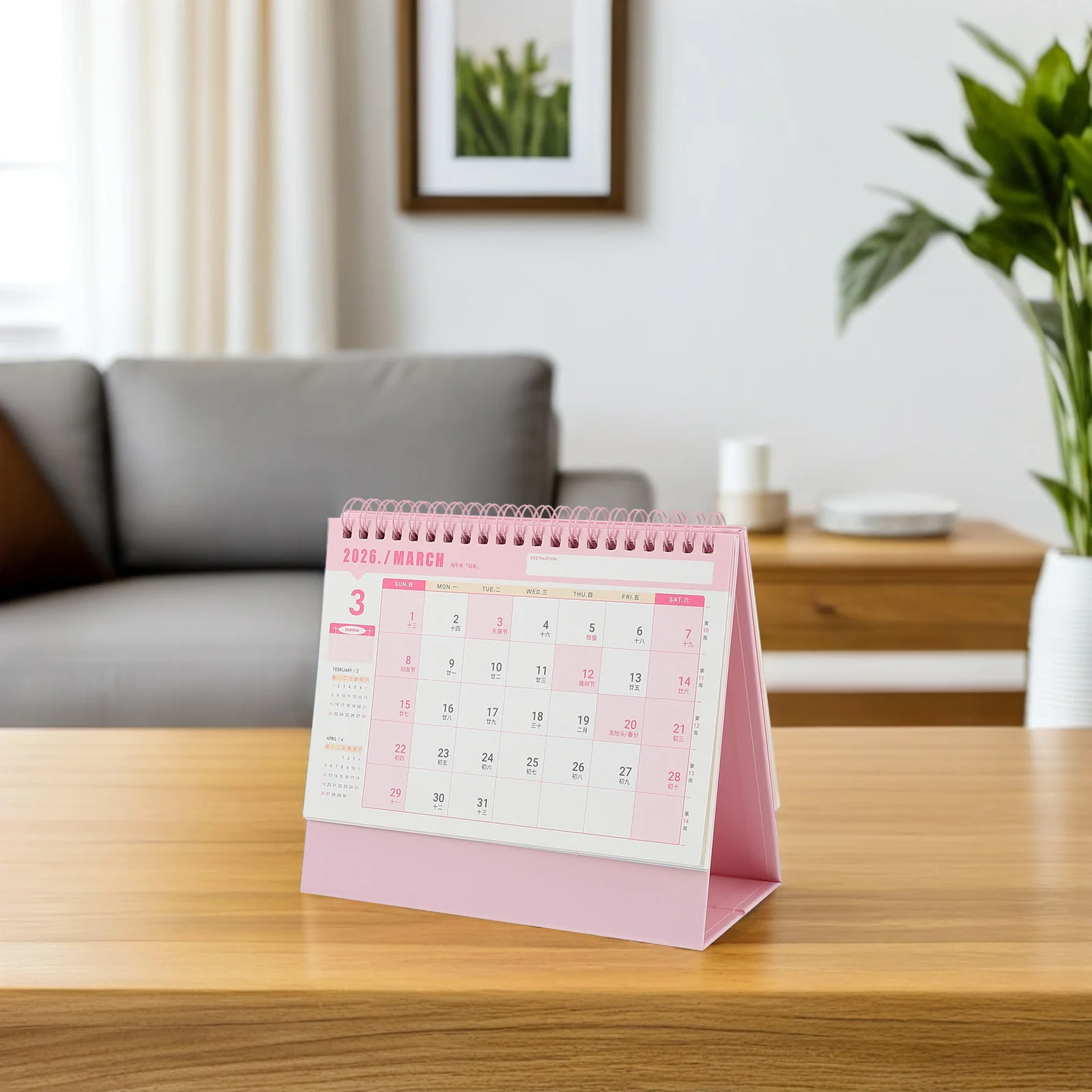 2 Buah Kalender Meja 2026 Berdiri Flip Desktop Perencana Harian Merah Muda untuk Ruang Belajar Kantor Rumah Kalender Desktop 2026