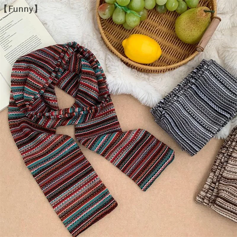 ómGrappig ParqueRetro Gebreide Kleurrijke Gestreepte Sjaal Herfst Winter Warme Hals Dikker Sjaal Populaire Dubbelzijdige Sjaal Accessoires Cadeau