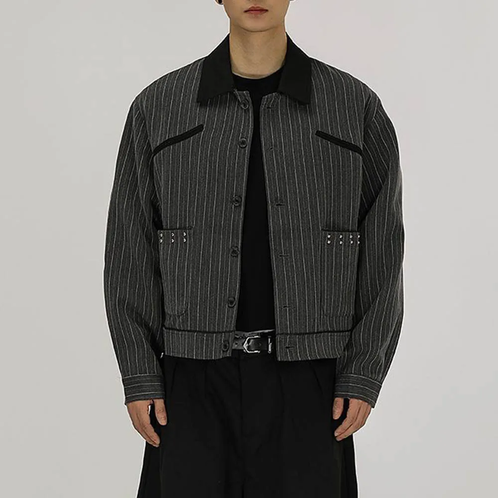 Veste courte rayée à manches longues pour homme, rétro coréen, tendance, haute rue, décontractée, ample, Niche, hauts pour hommes, nouvelle collection automne 2025