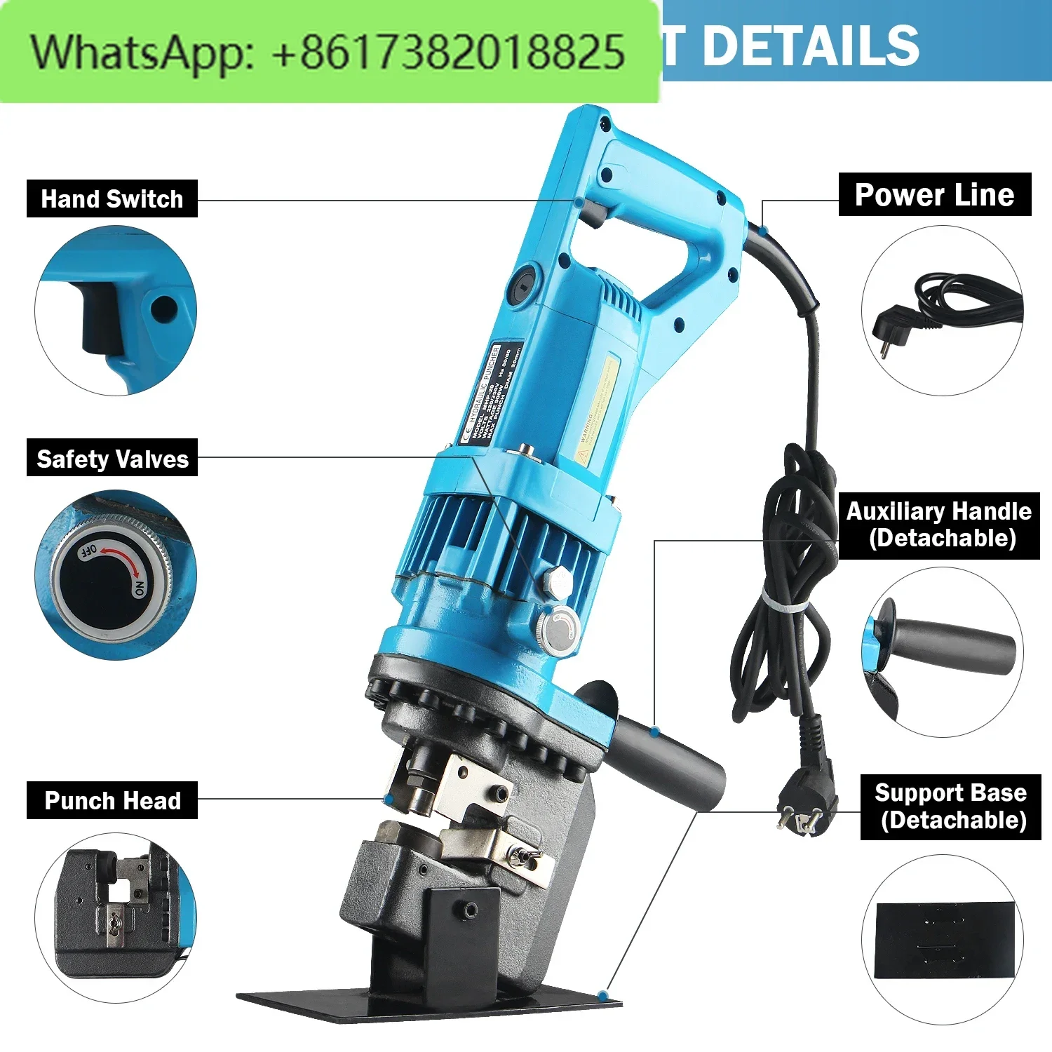 Strong Motor Power Metal Plate Electric Hole Puncher Jp-20 20mm Hole Making Tool Electrical Hydraulic Punching Tool