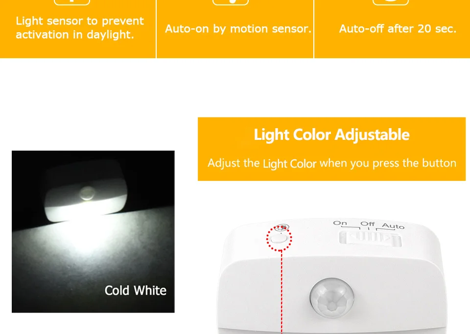 LED Night Light Motion Sensor Light 220V EU Plug In Smart Motion Sensor Light Warm and White Light Dual Color Night Lamp