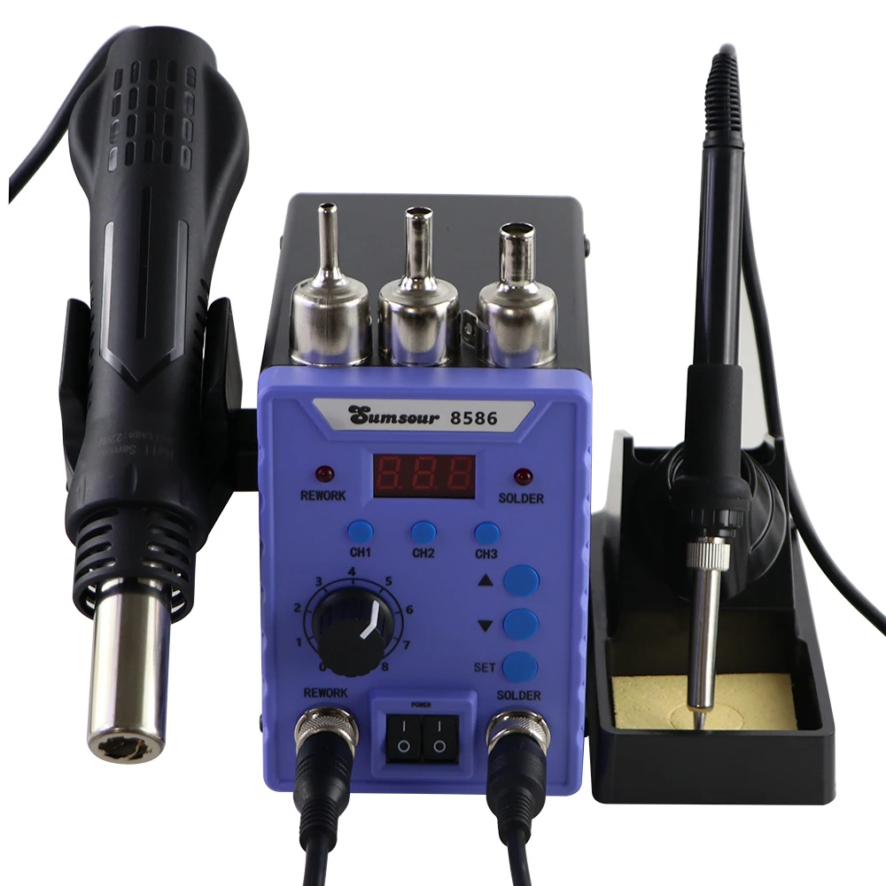 Sumsour 8586 760W 2 in 1 Digital Display SMD Soldering Rework Station Hot Air Gun Solder Iron Welding Desoldering Repair Tools