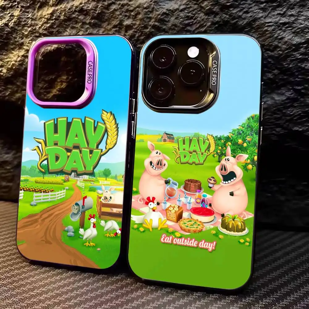 

H-Hay D-Day F-Farm Aesthetic Phone Case For iPhone17,16,15,14,13,12,11 Plus,Pro Max Colored Silver Plated Inside Cover