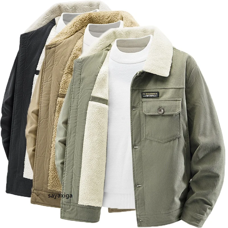 

Male Casual Multiple pockets Corduroy Jacket Men Winter Thick Warm Parkas Coats Fleece Jackets Mens Solid Clothing Oversized 5XL