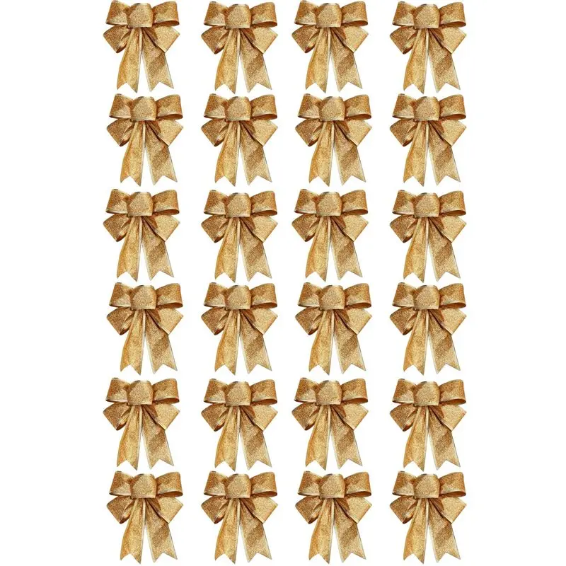 

【24H РАСПРОДАЖА】60 ШТ. Рождественские елочные украшения с бантами, лента, золото 25 х 21 см, рождественские украшения