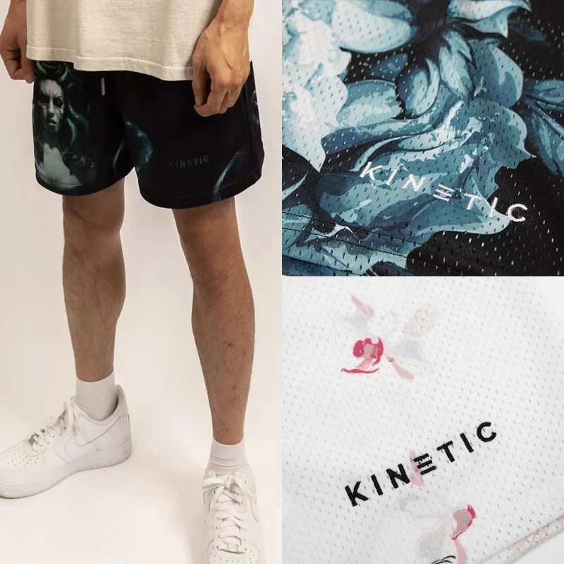 KINETIC Men\'s Print Trend Shorts Casual Shorts Gym Fitness Sports Streetwear Short Pants Quick Dry Mesh Loose Basketball Shorts