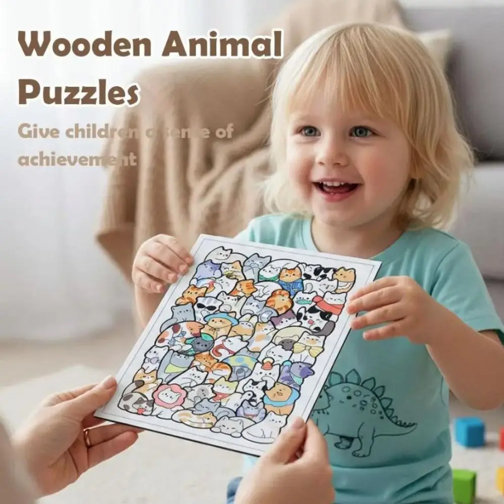 Irregular Shaped Animal Cats Jigsaw Puzzles Wooden Dinosaur Cartoon Shape Puzzles Little Bear Animal Shape Puzzles Children