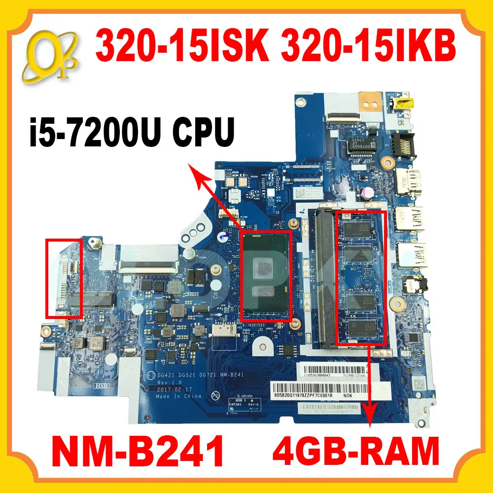 NM-B241 motherboard for Lenovo 320-15ISK 320-15IKB 520-15ISK laptop motherboard with i5-7200U CPU 4GB-RAM DDR4 100% tested