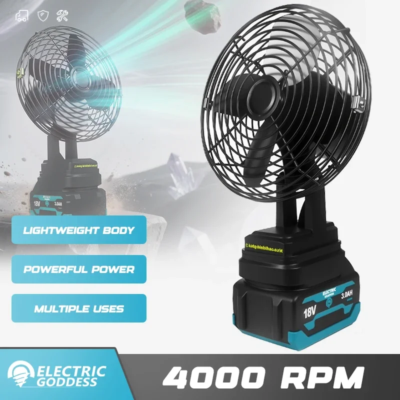 5/6/8 Inch 4000rpm Electric Fan Multiple Uses Powerful Power Low Noise Fan Indoor Office Fan for Makita 18v Battery Pin