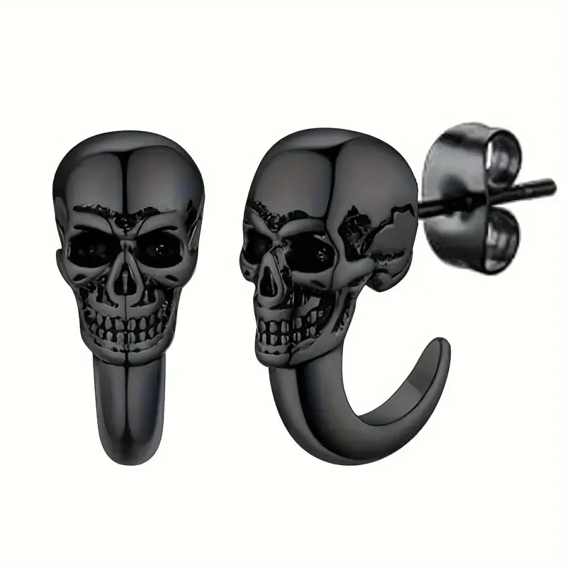 C circle with skull for men's stainless steel earring,black,white,golden,Gothic style