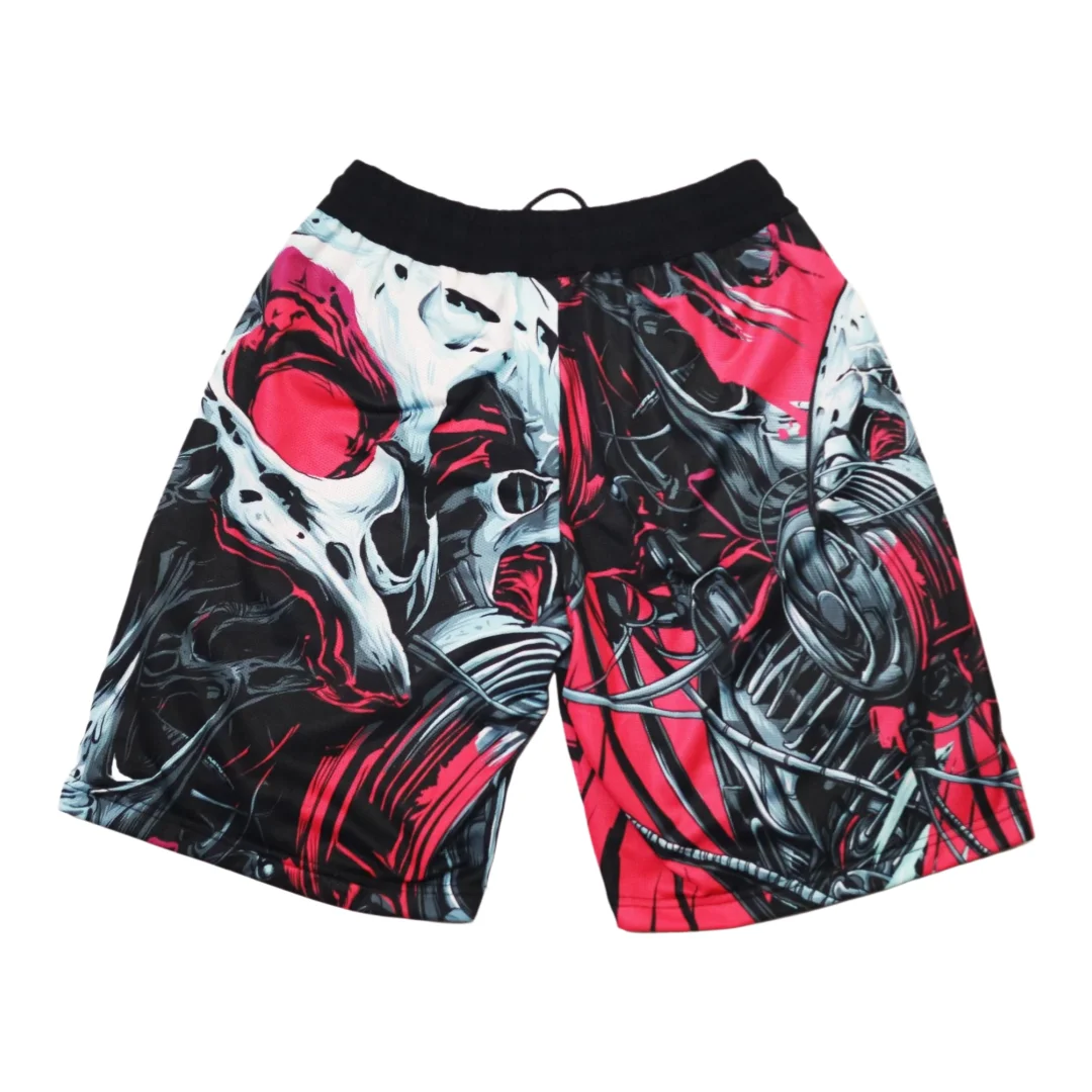 American Comic Book & Tattoo Style Skull Element Dark Street Style Mesh Shorts Summer Men's Casual Shorts for Fitness Fighting
