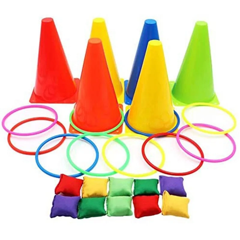 3 In 1 Ring Game Carnival Combo Set Soft Traffic Cone Bean Bags With Plastic Multicolor Throwing Circle Activity Rings kids toys