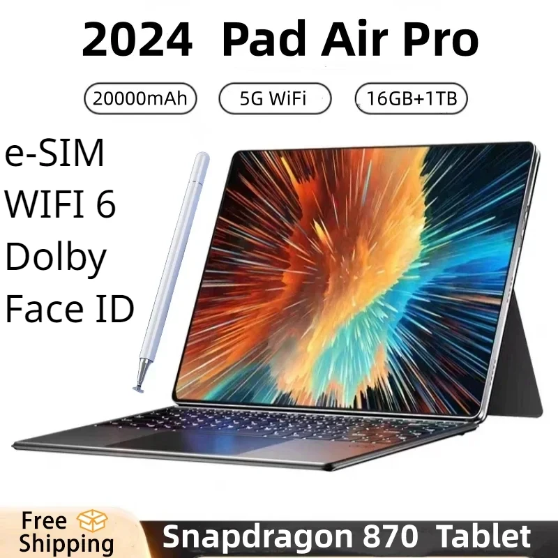 2024 New Original Tablet Air Pro 12-inch 16GB+1TB Snapdragon870 E-SIM Dual SIM UHD+ Full Color Gamut Fingerprint + Face Unlock