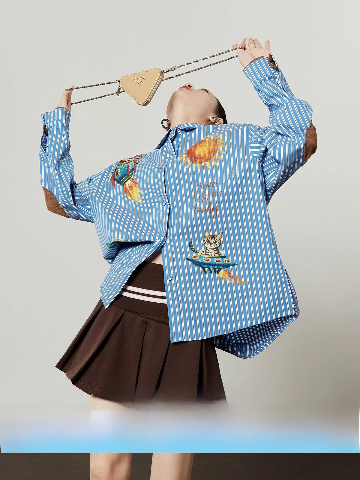 

Loose Casual Sle Blue Striped Women's irt Zhou Li Wu Brand Spring 2026 New Arrival Comfortable Fit Faionable Slimming