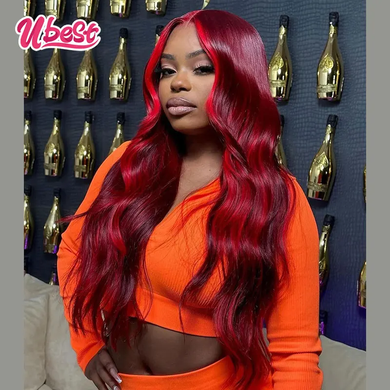 

Ubest 32inches Red 13x6 Body Wave Lace Frontal Wigs Human Hair Transparent Wave Human Hair Wigs for Woman Pre-plucked Brazilian