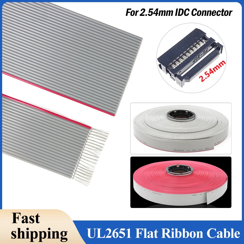 

1m ~ 20m 1.27mm Gray Flat Data Cable 28AWG UL2651 PVC Wire 10P 14P 16P 20P 26P 30P 34P 40P 50P 60P 300V for 2.54mm IDC Connector