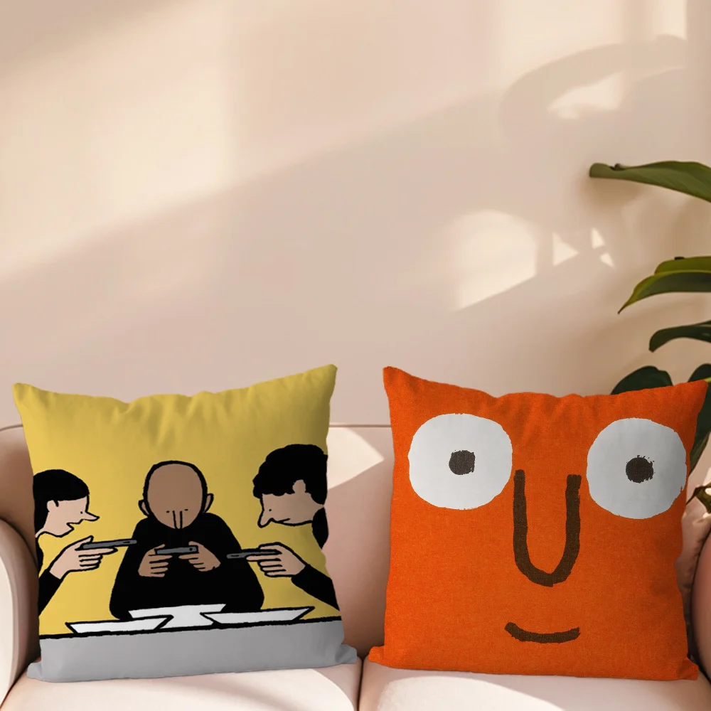 Art Design Jean Jullien Funny Pillow Case For Sofa Bedroom Living Room Office Bedside Table Backrest Cushion Printing Square