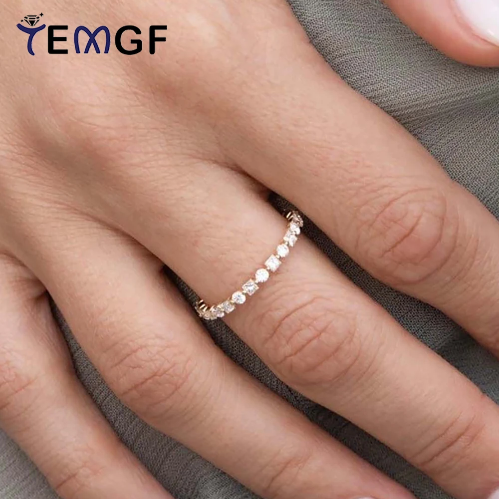 

Женское кольцо TEMGF с муассанитом, серебряное золото 925, вечерние простые ювелирные изделия, круглая огранка, квадратная огранка, полная инкрустация с сертификатом