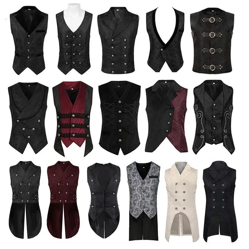 

Wi New Men's Medieval Gothic Sle loween Costume Long Sve Vest Special Wide Fit Youth Faion Casual Geometry Pattern