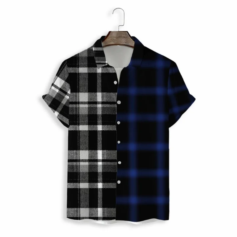 

European and American Cross-Border New Men's Floral Pattern3DPrinted Thin Casual Striped Turn-down Collar Vertical Striped Loose
