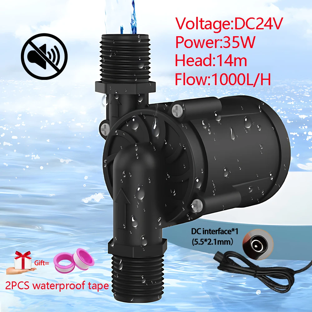 Small Silent Water-cooled Temperature Circulating Pump DC24V Brushless Motor Submersible Pump High Lift 14m Large Flow 1000L/H
