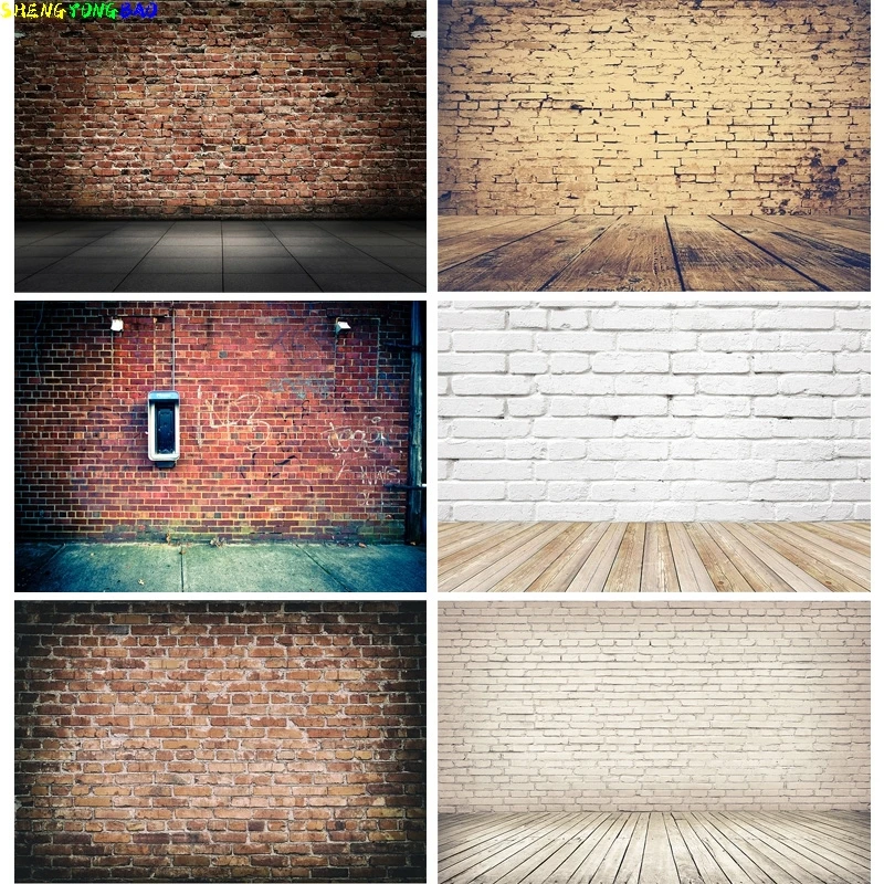 

Vinyl Custom Vintage Brick Wall Wooden Floor Photography Backdrops Photo Background Studio Prop YXZQ-03