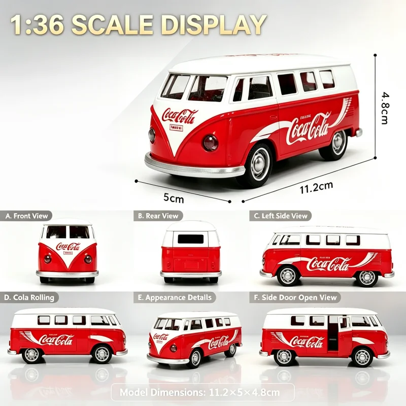 1:36 Maßstab Retro Klassischer Bus Legierungs-Druckguss-Modellauto, Rückziehfahrzeug mit Öffnenden Seitentüren, Gummireifen, Realistisch – Detail 5