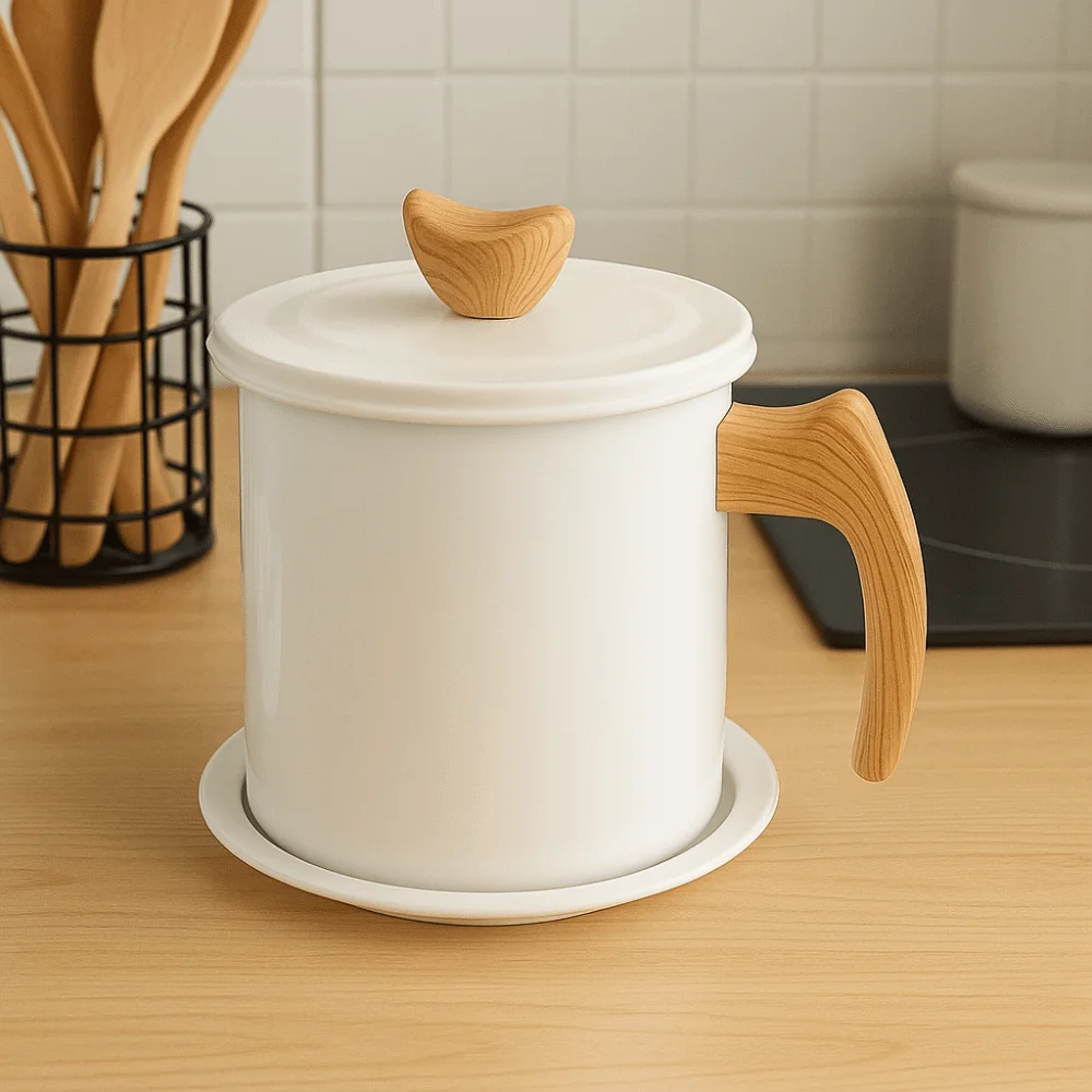 

Банка для хранения кулинарного масла с мелкой сеткой, термостойкая с ситечком, контейнер для масляного фильтра, эргономичная ручка с крышкой