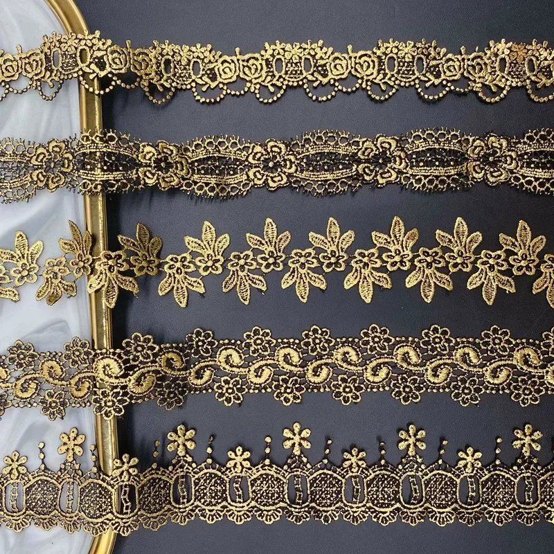 Water Soluble Embroidery Lace Trims, Gold Ribbon, Handmade Clothing, DIY Accessories, 1 Yards