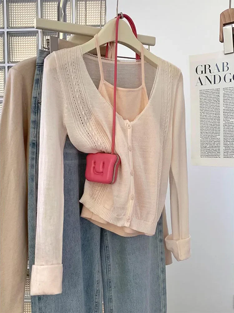 Autumn New Sexy Halter Neck Slim Tops Casual Versatile Women Fashion V-neck Knitted Cardigan