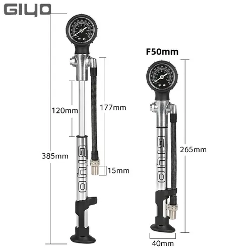 Imagen 2 del producto Giyo-bomba de choque Turbo de aire para bicicleta de alta presión, 600Psi, con calibre de 1,5 pulgadas y tubo de malla tejida para suspensión trasera de horquilla de bicicleta de montaña