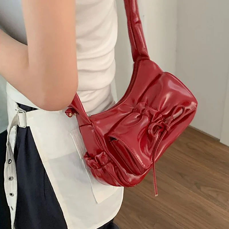 HAEX Luxury Women Handbags Designer Wrinkled Drawstring Soft PU Ladies Crossbody Shoulder Bags Fashion Daily Commute Bolso Mujer