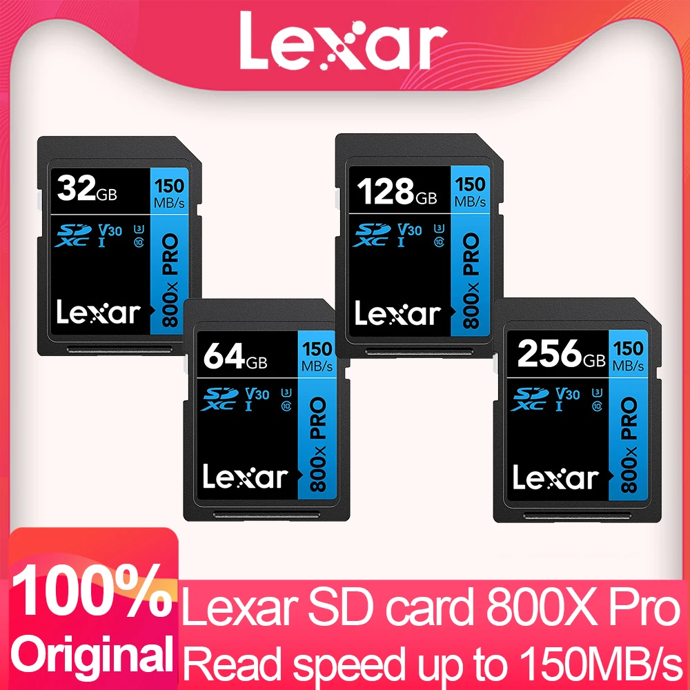 Lexar SD Card 800X Pro 256GB 128GB 64GB 32GB Memory Card Classe 10 3D 4K V30 Video Capacity UHS-I High Speed 150MB/s for Camera