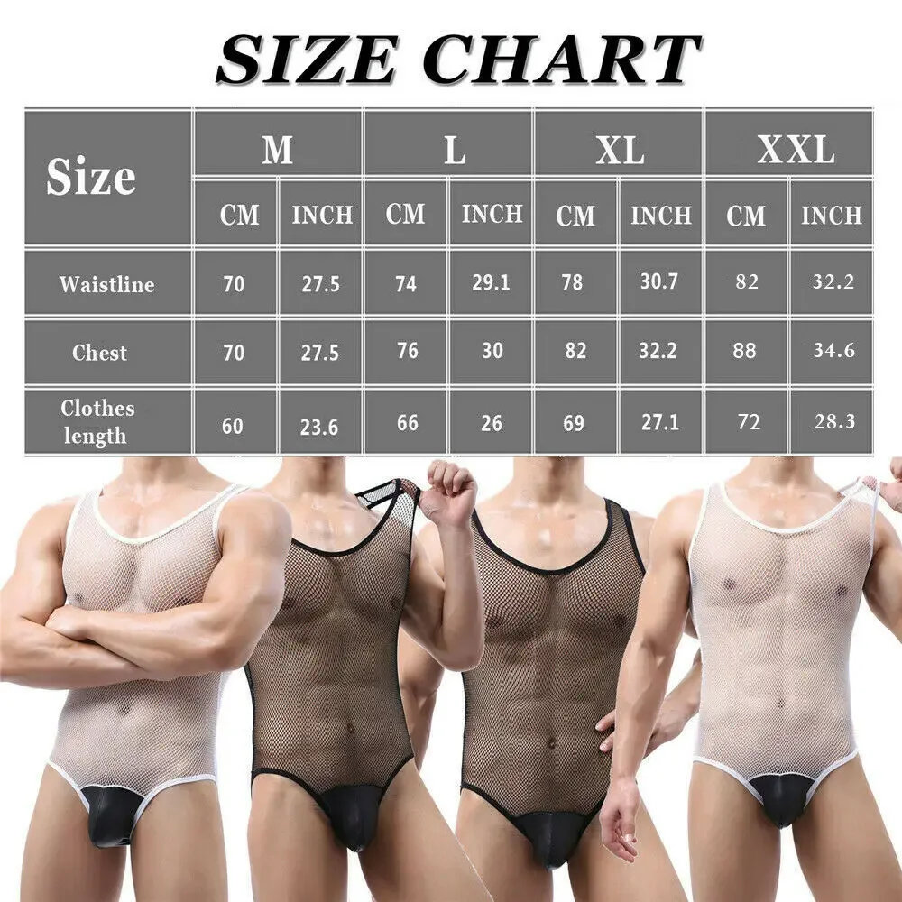 YUFEIDA Male Sexy Lingerie Fishnet Bodysuit Hollow Out Underwear Mesh Sleeveless Tank Top Jumpsuit Gay Man Erotic Nightclub Wear