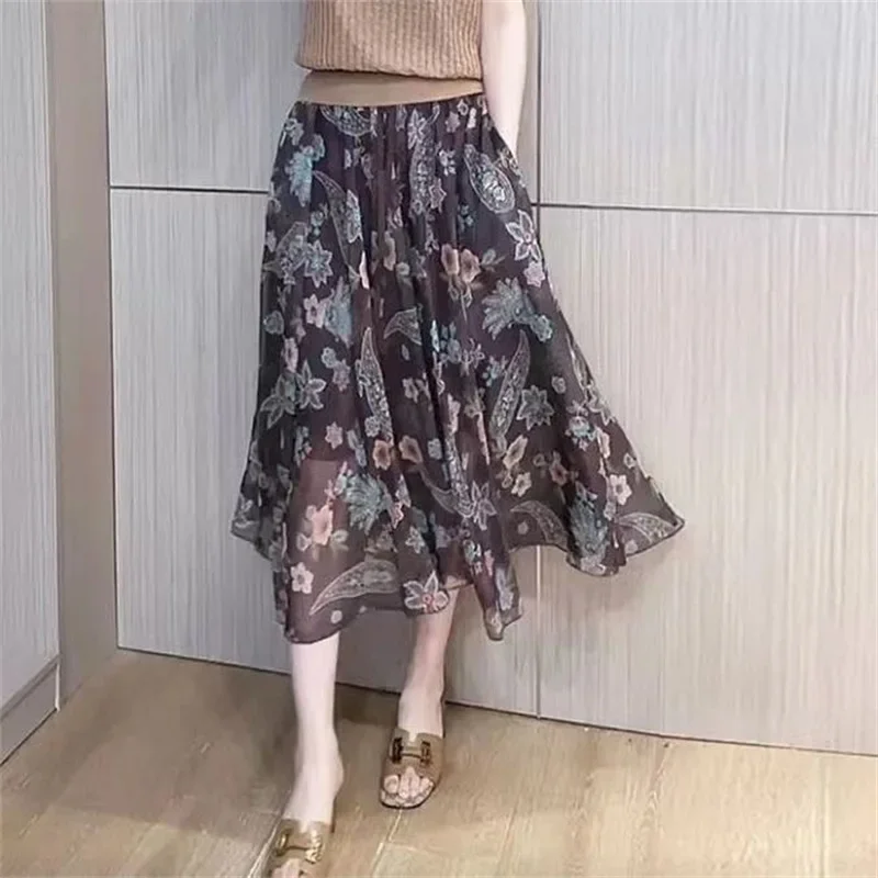 

Новая модная шифоновая юбка женская летняя винтажная с цветочным принтом повседневная с высокой талией трапециевидной формы свободные юбки-миди в стиле бохо праздники Jupe